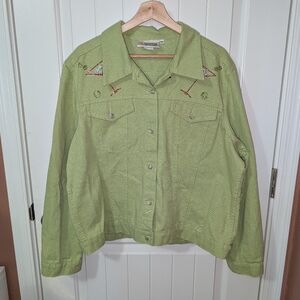 Vintage Christine Alexander Cocktail Embellished Denim Jacket Women's XXL Green